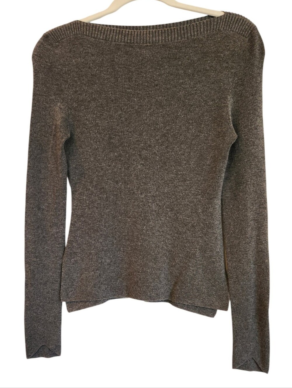 ADAY Branch Out Ribbed Boatneck Knit Sweater Charcoal Gray Size S Merino Blend
